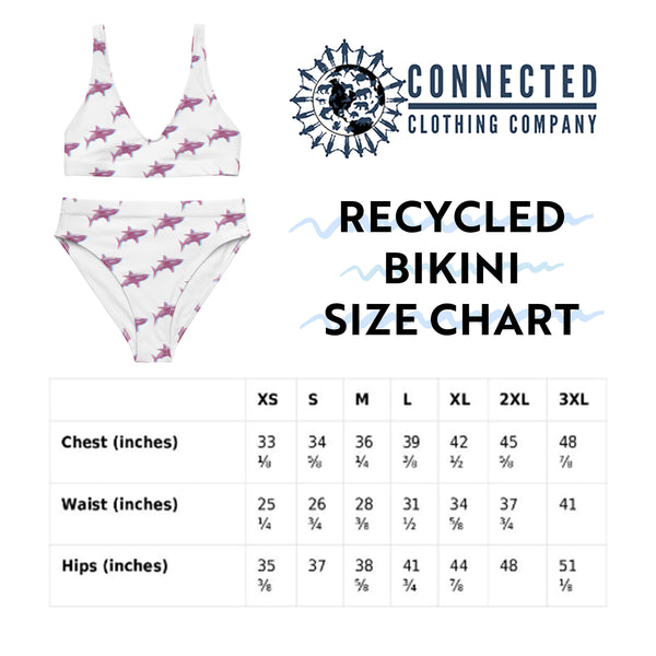 3D Shark Recycled Bikini Size Chart - 2 piece high waisted bottom bikini - sharonkornman - Ethically and Sustainably Made Apparel - 10% of profits donated to ocean conservation