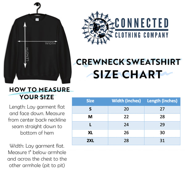 Unisex Crewneck Sweatshirt Size Chart - sharonkornman - Ethically and Sustainably Made - 10% donated to Oceana shark conservation